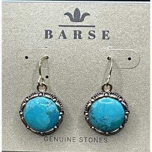 Barse Fused Round Earrings - Turquoise- Bronze & Gunmetal Silver-NWT